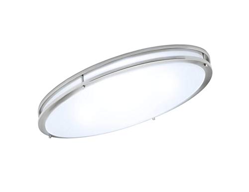 Green Beam LED Light Fixture, Flush Mount Light Fixture, Brushed Nickel Light Fixture, Kitchen Light Fixtures, Bathroom Ceiling Light Fixture, 58W, 4000K Natural Light, 5000 Lumens, 32 Inch Oval