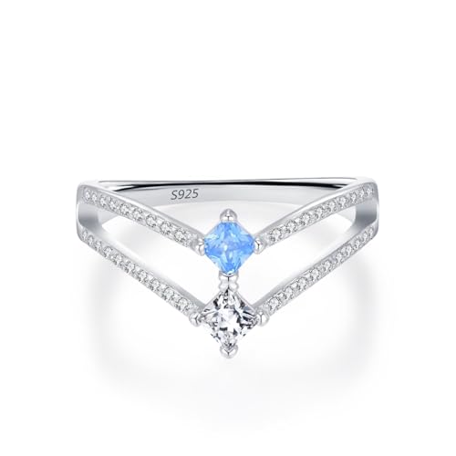 Bague femme argent 925 double couche en V avec zircon vintage