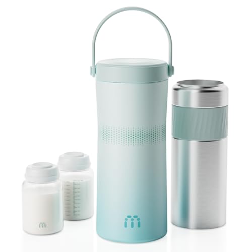 Image of MAMAPRO 22oz Breast Milk Cooler for Travel & Work, Stainless Steel Chiller with 360° Even Cooling, Keeps Milk Cold for 24 Hours, Portable Storage for Breastfeeding Moms, Includes 2 Baby Bottles, Green