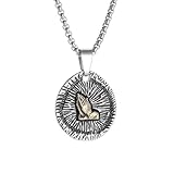 Collar con colgante, collar con colgante de medalla de manos religiosas retro para hombres y mujeres, amuleto de Dios de la fe, regalo de joyería