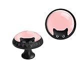 Elohiym 6 Pack Black Drawer Pulls Knobs, Black Cat Pink Cabinet Knobs Crystal Glass Dresser Knobs for Kitchen Bathroom Hardware