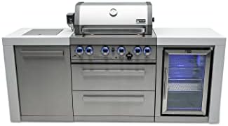 Mont Alpi MAi400-DFC 32-Inch 4-Burner 78000 BTU Deluxe Stainless Steel Gas Outdoor Kitchen Bar Barbecue Island Grill w/ Infrared Side Burner + Wine Cooler Compact Refrigerator + Rotisserie Kit