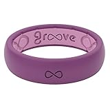 Solid Thin Lilac / Pink Silicone Ring by Groove Life - Breathable Rubber Wedding Rings for Women,...