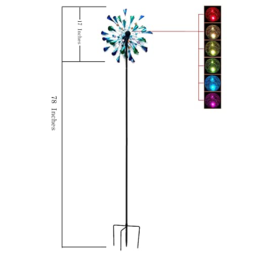 Tiuauit Cracked Glass Ball Light Teal Flower Wind Spinners Metal Multi Color Seasonal Led Lighting Solar Powered Glass Ball Light Outdoor Metal Art For Garden Yard Lawn #TOP3