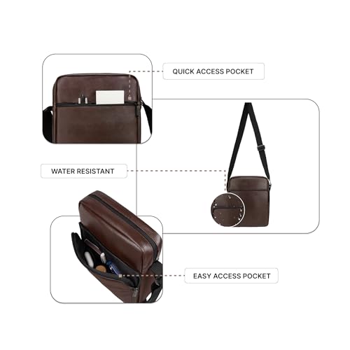 Image of F Gear Primo Tan 7L Premium Tablet Sling Bag | Premium Vegan Leather | Lightweight with Tablet Sleeve, 1 Compartment & 2 Pockets, Detachable Key Holder | Work, Daily Commute, College & Travel