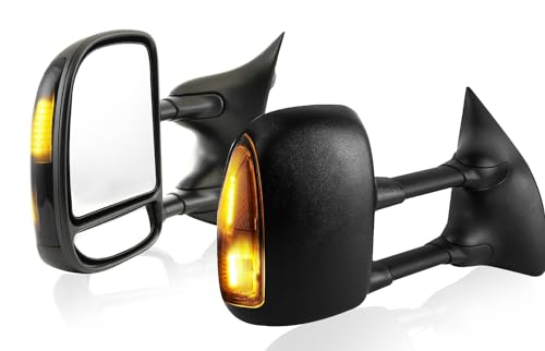 Perfit Zone Towing Mirrors Replacement Fit for 1999-2007 F-250 F-350 F-450 F-550 SUPER DUTY, MANUAL,WO HEATED,W/SMOKE SIGNAL,BLACK (PAIR SET)