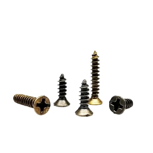 200個 M2 M2.6 M3 ゴールデン シルバー ブロンズ ブラック 長さ4-16mm 4色 スチール スロット フラット 皿頭 セルフタッピング木ネジ(Antique brass,3x12mm)