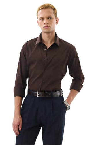 Image of SNITCH Men Formal Shirt | Slim Fit Full Sleeve Classic Collar Solid Pattern | Premium Cotton Blend & Breathable Fabric for Office