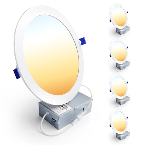 Ensenior 4 Pack 8 Inch LED Recessed Light Dimmable 2700K-5000K 5CCT 1600LM High Brightness 18W 120V Damp Rated Ultra-Thin Canless Wafer Light - ETL & FCC & IC