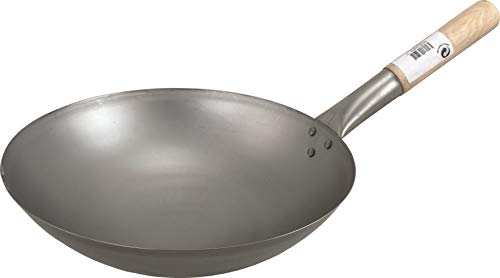 yoaxia ® - [ Wok Ø 30 cm runder Boden ] Asiatische Eisenpfanne/Küchen Wok/Pfanne