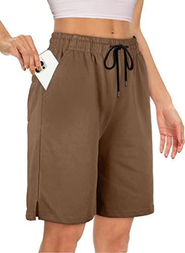 Sampeel Womens Drawstring Bermuda Shorts Flowy 7 Inch Jersey Shorts For Summer Brown Xl #TOP3