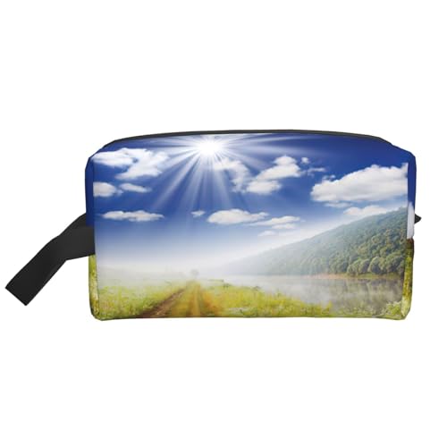 Bolsa de viaje con estampado de hermosos paisajes, organizador de maquillaje para mujeres y hombres, gran capacidad para cosméticos, accesorios, artículos de tocador, champú y artículos esenciales
