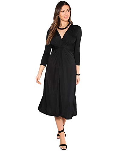 KRISP Women Knot Front Long Sleeve Party Midi Dress (Black, 20 UK), 2705-BLK-20