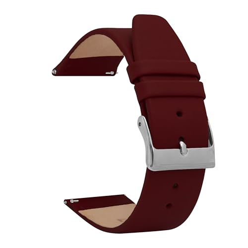 Bandini Correa de reloj de piel para mujer, de liberación rápida, color burdeos, clásica, correa de repuesto delgada para correas de reloj clásicas y inteligentes, hebilla plateada, 12 mm