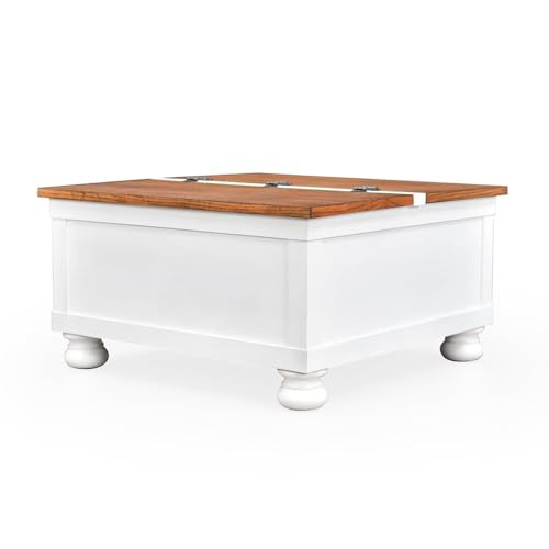 Image of Royaloak Miami American Wooden Trunk Coffee Table | Acacia Wood Table | Elegant Bun Feet | Adjustable Two Sided Lift Top Mechanism with Inbuilt Storage Space | Oak Wood Veneer Top | Oak Coffee Table