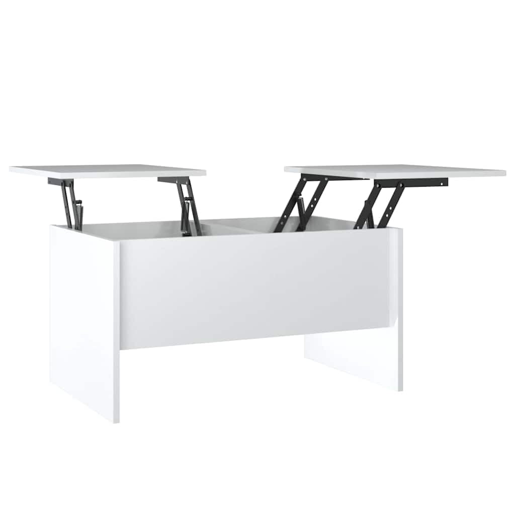 Table basse blanche relevable de salon 80x50 cm en bois laqué moderne avec coffre