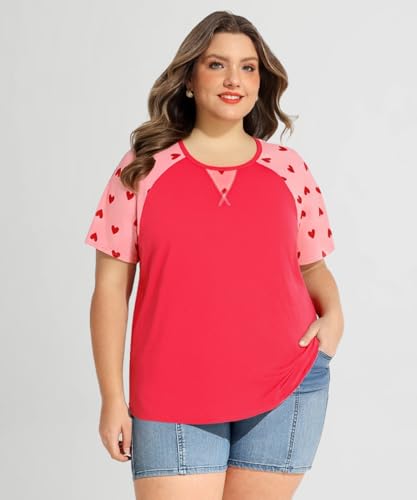Image of CARCOS Plus Size Tops for Women Short Sleeve Shirt Summer Star /Leopard /Tie Dye /Flower Crewneck Pullover Tunic XL-5XL