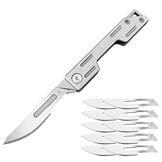 Generic Klappmesser Skalpell mit 10 auswechselbare Klingen Figur 24, Utility EDC Taschenmesser Messer für Männer & Frauen, Silber