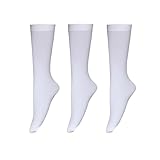 Bestjybt 3 Pairs Women's Opaque Stretchy Nylon Knee High Stockings Trouser Socks (US, Alpha, One Size, Regular, Regular, 3, White)