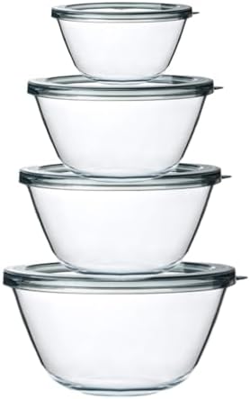 M MCIRCO Glass Mixing Bowls with Lids, 4 Packs Glass Bowl Set, Nesting Bowls for Meal Prep, Food Storage, Bowls For Cooking, Baking, BPA-Free, 0.8/1.7/2.9/4.8 Qt - Thumbnail 3