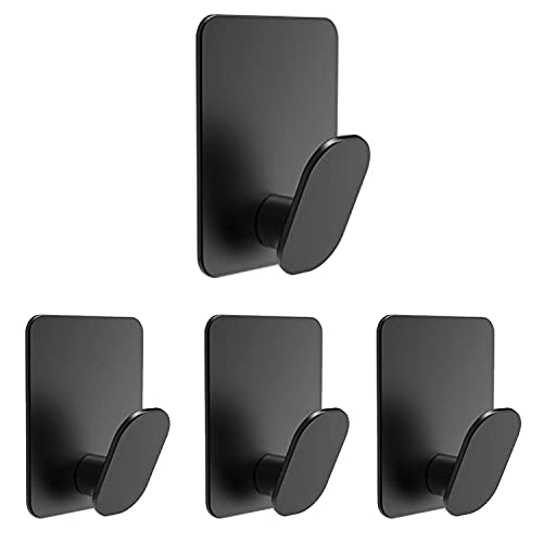 WOBENKE Haken Selbstklebend 4 Stück Wandhaken Selbstklebend Handtuchhalter Ohne Bohren Handtuchhaken Selbstklebend aus Edelstahl,Ohne Bohren,Rostfrei,Ideal für Bad Toilette Küche Büro(Schwarz) Cover