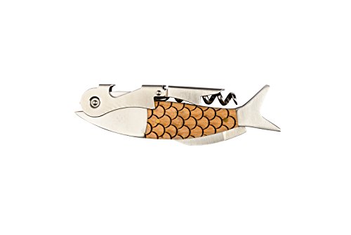 Sterling Brooke Wine Key, Stainless Steel with Wooden Handle Scales Design, Serrated Foil