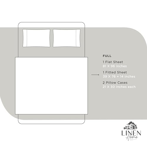 Image of Linen Home 100% Cotton Percale Sheets Full Size, White, Deep Pocket, 4 Pieces Set - 1 Flat, 1 Deep Pocket Fitted Sheet and 2 Pillowcases, Crisp Cool and Strong Bed Linen