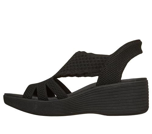 Skechers Women's PARALLEL LITE - SUMMER INVITE Hands Free Slip-Ins, Scalloped knit wedge sandal, Black/Black, 7M by Skechers - Used condition - Image 2
