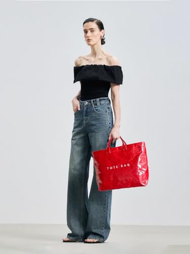 Image of Large Tote Bags for Women PVC Clear Totes Bag Plastic Carry All Bag Kraft Paper Shoulder Handbag Hobo for Work Travel