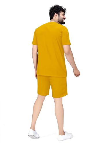 Image of ELLITI Cotton Blend Solid Casual Round Neck Half Sleeve Oversized Co-ord Set Men's, Pyjama Set, Sleepwear Loungewear T-Shirt and Shorts Combo for Men, Night Wear for Men, Night Suit for Men's