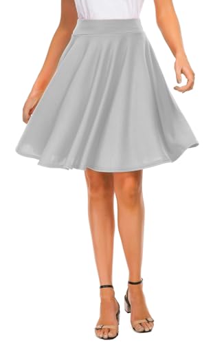 Image of EXCHIC Women's Casual Stretchy Flared Mini Skater Skirt Basic A-Line Pleated Midi Skirt