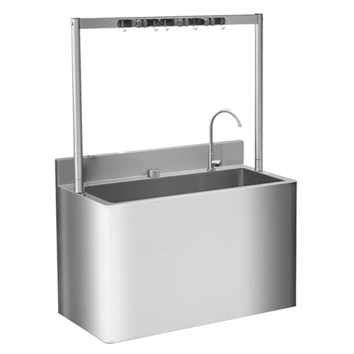 GOCHUSX Commercial Mop Sink, Stainless Steel Mop Service Basin, Utility Mop Bucket with Faucet, Single Knob Drain for Balcony Bathroom Kitchen Outdoor(58x50x108cm)