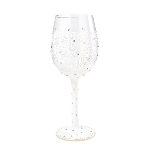 Lolita Bride Artisan Made Hand Painted Wine Glass, Lace Pattern
