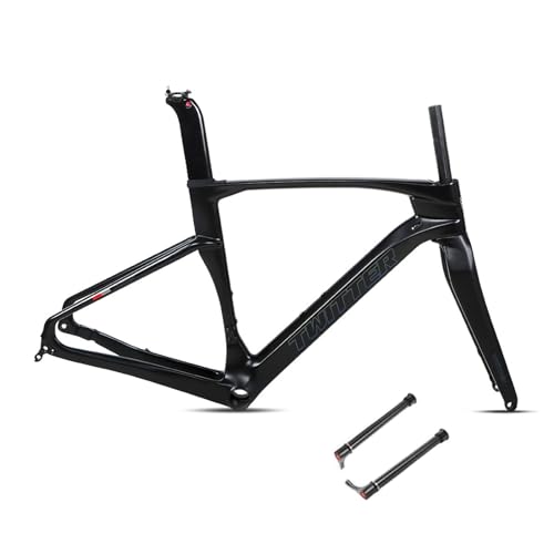 MirOdo 700C Road Bike Frame with Fork 45/48/51/54cm Carbon Fiber Disc Brake Bike Frameset Thru Axle F12*100mm R12*142mm BB-86 * 46mm XC Race Frameset Internal Routing(Color:Black,Size:54cm)