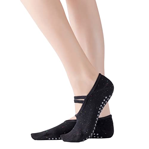 Image of Yoga Pilates Socks with Grips Band for Women Non Slip Cushioned Low Cut Socks for Dance Barre Ballet