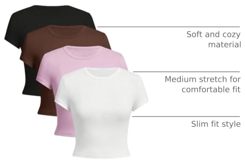 Image of OYOANGLE Girl's 4Pcs Crop Tops Short Sleeve Crew Neck T Shirt Summer Cropped Top Casual Basic Tee Top