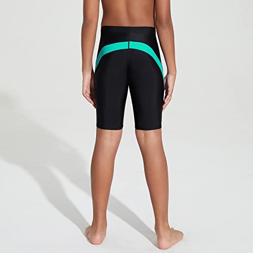 Leao Youth Boys Swim Jammers Solid Swimsuit Upf 50+ Sun Pretection Quick Dry Athletic Swimming Shorts Black/Green L #TOP3