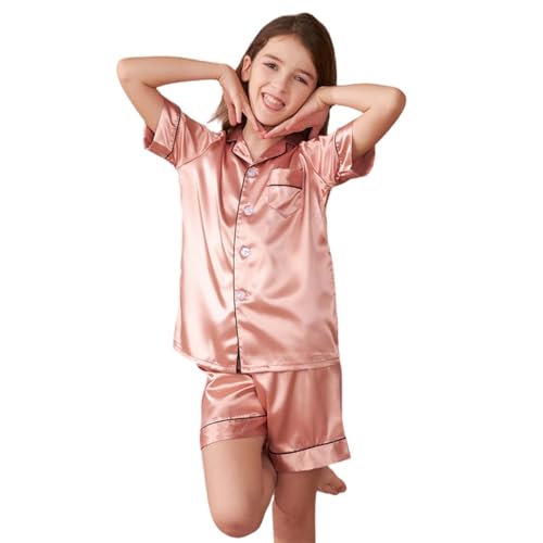 Teen Satin 𝐏ajama Set Short Sleeve 𝐒ilk 𝐏ajamas for Girls Button Down Sl𝐞epwear with Shorts 𝗦nug Fit Loung𝐞wear