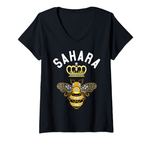 Mujer Sahara Nombre Sahara Regalos de Cumpleaños Reina Corona Abeja Sahara Camiseta Cuello V