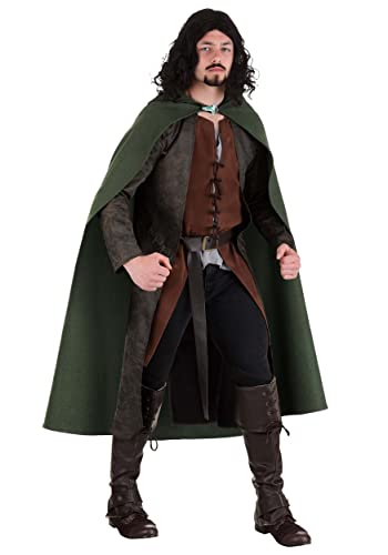 Adult Lord of the Rings Aragon Costume Mens Dark Green Ranger Cloak Medieval Warrior Halloween Outfit Large