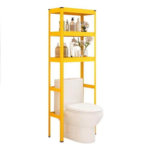 3-stöckiges WC-Aufbewahrungsregal, freistehend, platzsparend, gelbe Dekoration für Waschküche, 80 x 40 x 160 cm, WC-Ständer für effiziente Aufbewahrung im Badezimmer