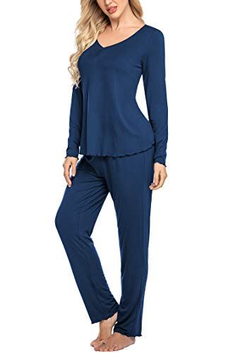 Image of Ekouaer Womens Pajama Sets 2 Piece Lounge Set Fall Winter Pajamas Long Sleeve Pjs Top and Pants Soft Pj Sets Loose Sleepwear