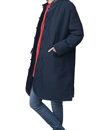 LZJN - Cappotto Imbottito da Donna, in Cotone, Lunghezza Media, Trapuntato, Stile Cinese 2306 Nero Taglia Unica
