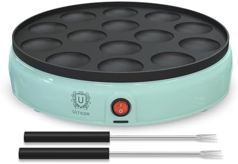 ULTICOR Mini Pancake Maker – 14-Hole Electric Poffertjes Pan – No...