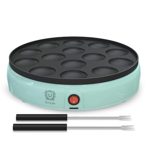 ULTICOR Mini Pancake Maker – 14-Hole Electric Poffertjes Pan – Non-Stick Dutch Mini Pancakes Griddle – Easy to Use, Easy to Clean – Perfect for Breakfast, Desserts, Snacks & More