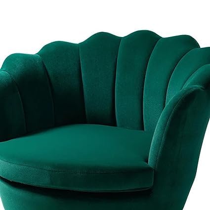 Image of Wooden Velvet Shell Accent Chair, Upholstery, Gold Metal Legs, Channel Tufted Design, Barrel Chair for Living Room, Drawing Room, Bedroom, & Office (Green)