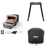 Ninja OO101 Woodfire 8-in-1 Outdoor Oven, Pizza Oven,Ninja Woodfire Technology + Ninja XSKUNSTAND Outdoor Stand, Adjustable Height, 26" x 34" x 34 + Ninja XSKOCVR Premium Cover, Black