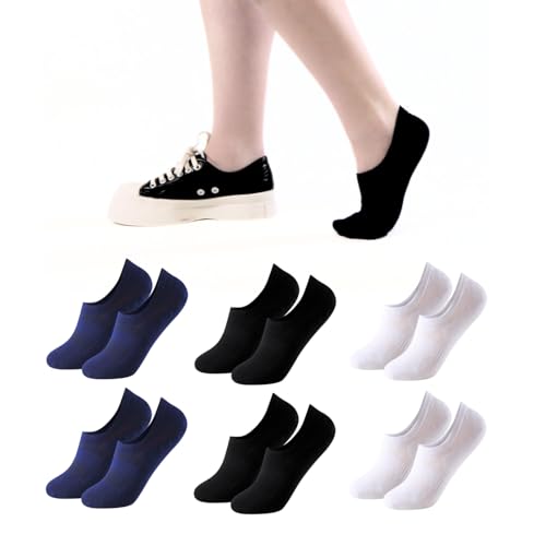 Balseti Calcetines Invisibles para Hombre y Mujer. Pinkies Unisex. 85% Algodón. Calcetines Cortos Transpirables, Antideslizantes, Anti-olor Blanco, Negro, Azul. Pack 6 Pares