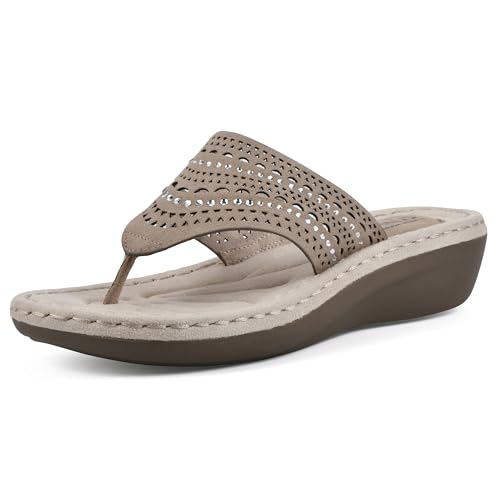 Image of CLIFFS BY WHITE MOUNTAIN Women's Comate Rhinestoned Mini Wedge Flip Flop Sandal