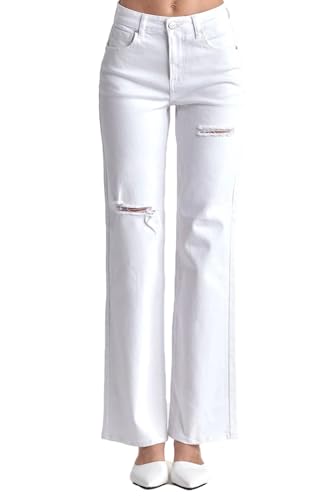 SALT TREE Risen Jeans - High Rise Relaxed Straight Jeans with Slit - RDP5435